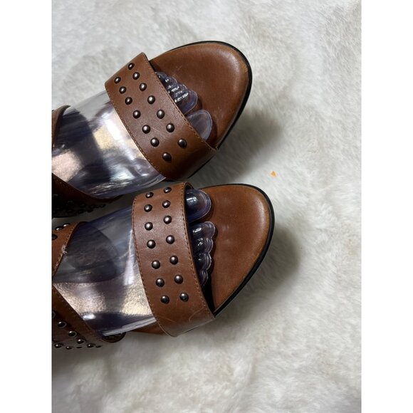 Sofft Brown Studded Open-Toe Heeled Sandals With Zipper Back & Clear Strap women - Picture 8 of 13